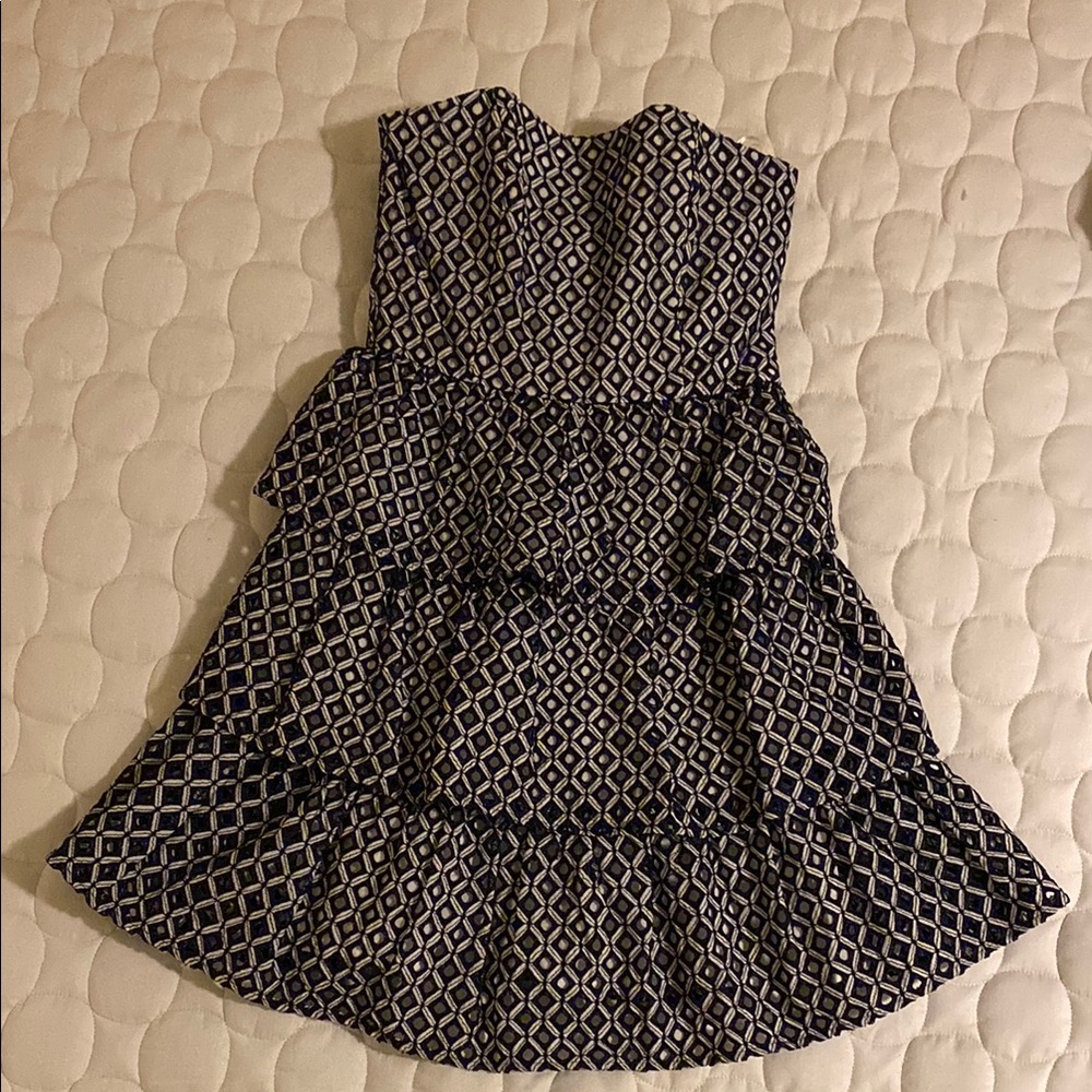 White House Black Market Blue and White Tiered Ruffled Sundress